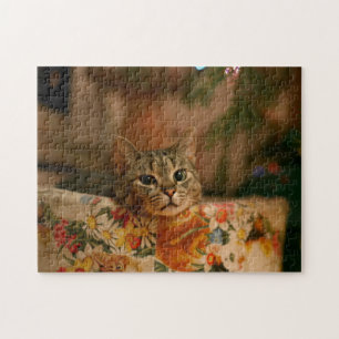 Kitten peeking hinter dem Christmas tree Puzzle