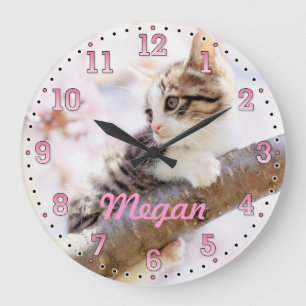 Kitten personalisierbare Wandklemme Große Wanduhr
