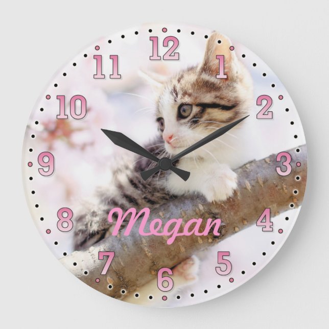 Kitten personalisierbare Wandklemme Große Wanduhr (Vorderseite)