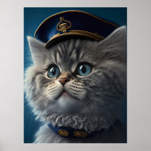 Kitten Pilot Captain Poster