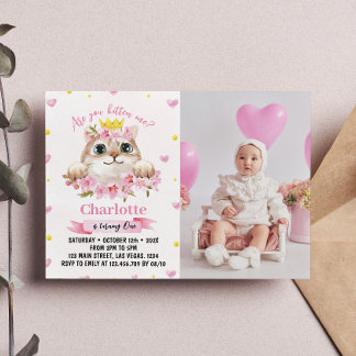 Kitten Pink Foto Geburtstag Einladung