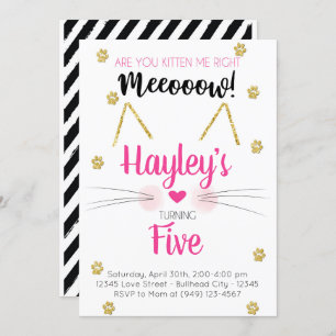 Kitten Pink & Gold Kindergeburtstag Einladung