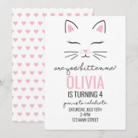 Kitten Pink Hearts Birthday