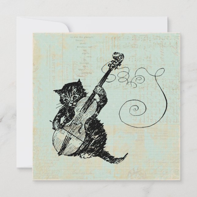 Kitten Playing Violine Aquamarin Music Cat Illustr Einladung (Vorderseite)