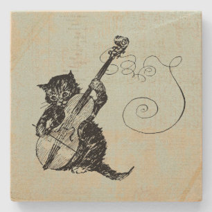 Kitten Playing Violine Aquamarin Music Cat Illustr Steinuntersetzer