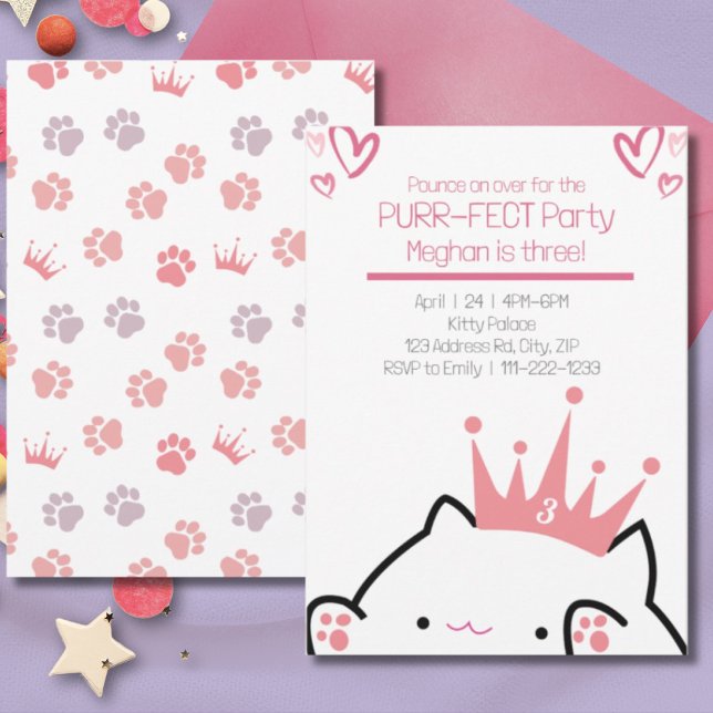 Kitten Princess Girl Birthday Einladung (Von Creator hochgeladen)