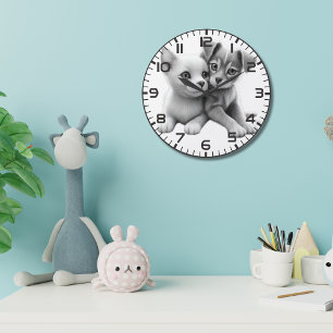 Kitten Puppy Embrat Wall Clock Große Wanduhr