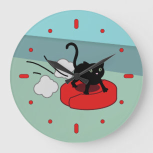 Kitten Riding Robot Vacuum Große Wanduhr