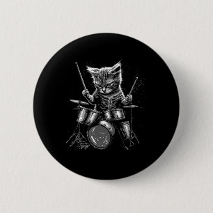 Kitten Rock Band Drummer Cat Playing Drums Button
