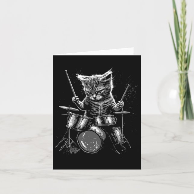 Kitten Rock Band Drummer Cat Playing Drums Karte (Vorderseite)