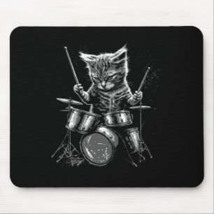 Kitten Rock Band Drummer Cat Playing Drums Mousepad