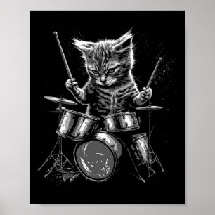 Kitten Rock Band Drummer Cat Playing Drums Poster