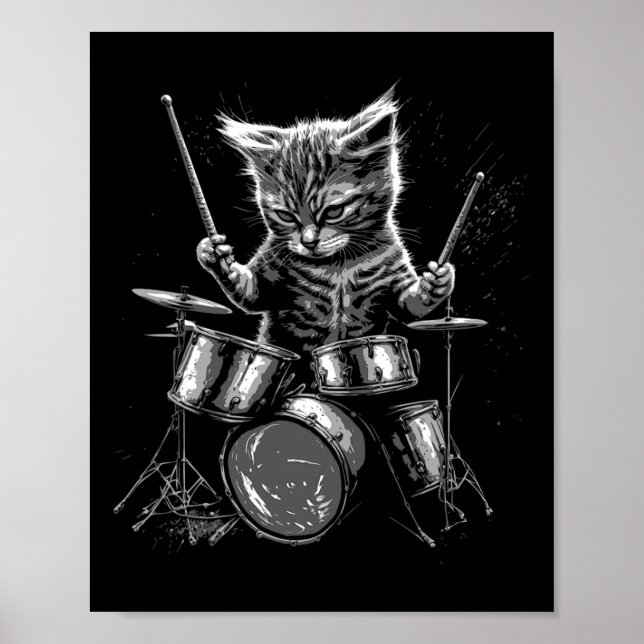 Kitten Rock Band Drummer Cat Playing Drums Poster (Vorne)
