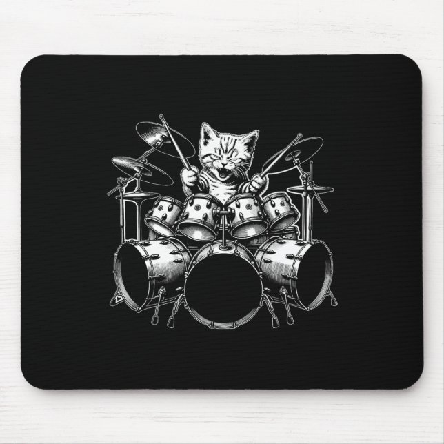 Kitten Rock Band Funny Kitty Drummer Cat Playing D Mousepad (Vorne)