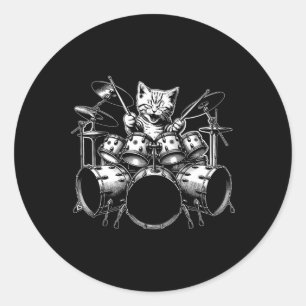 Kitten Rock Band Funny Kitty Drummer Cat Playing D Runder Aufkleber