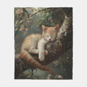 Kitten Schlafen in einem Baum Vintag Fleecedecke