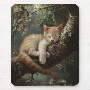 Kitten Schlafen in einem Baum Vintag Mousepad