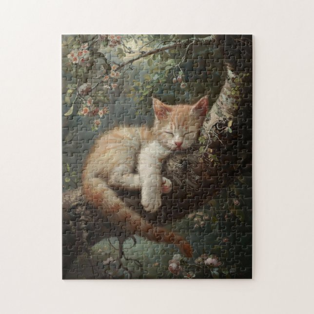 Kitten Schlafen in einem Baum Vintag Puzzle (Vertikal)