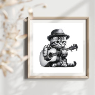 Kitten Shirt Hat Acoustic Gitarrenstift Portrait Poster