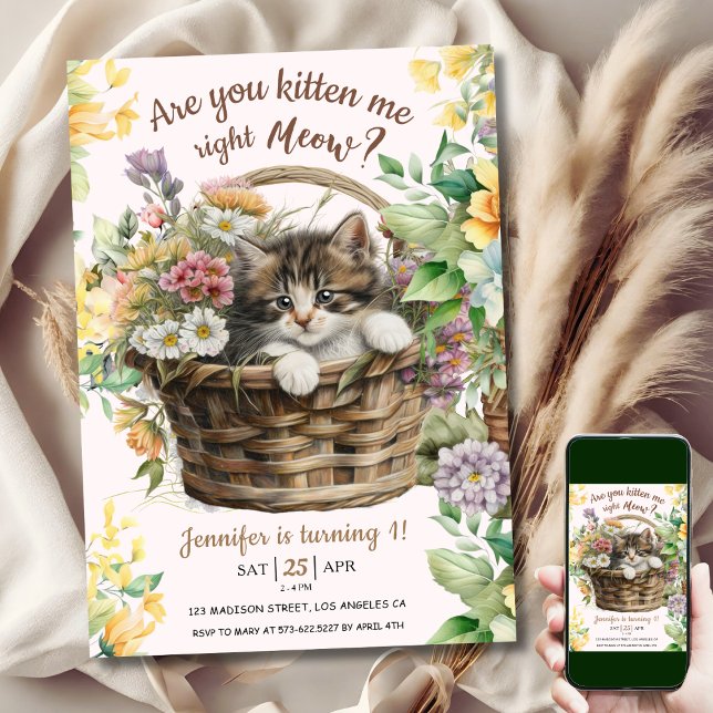 Kitten Sie mich? | Cat Girl 1. Geburtstag Einladung (Von Creator hochgeladen)