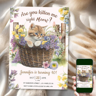 Kitten Sie mir Floral Pink Cat 10. Geburtstag? Einladung