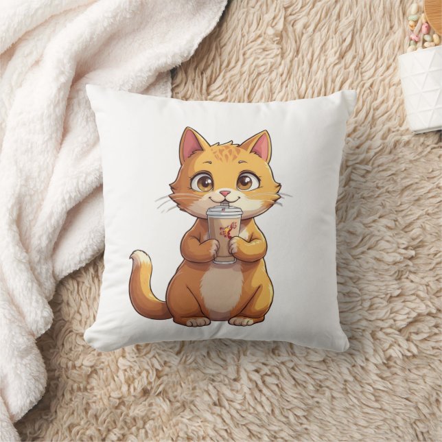 Kitten Sipping Coffee Kissen (Decke)