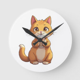 Kitten Sipping Coffee Runde Wanduhr