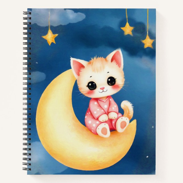 Kitten Sitting on the Moon Notizbuch (Vorderseite)