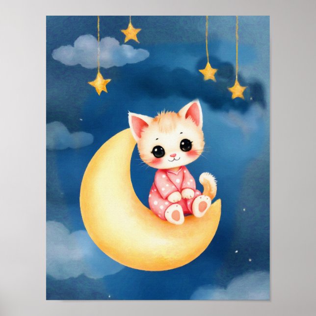 Kitten Sitting on the Moon Poster (Vorne)