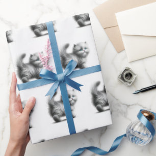 Kitten Sketch auf Weiß Geschenkpapier