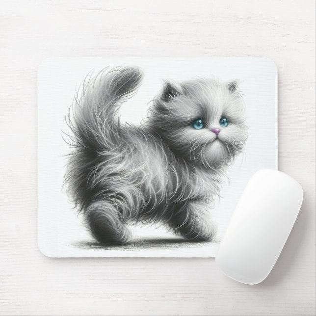 Kitten Sketch auf Weiß Mousepad (Mit Mouse)