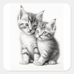 Kitten Sketch Quadratischer Aufkleber