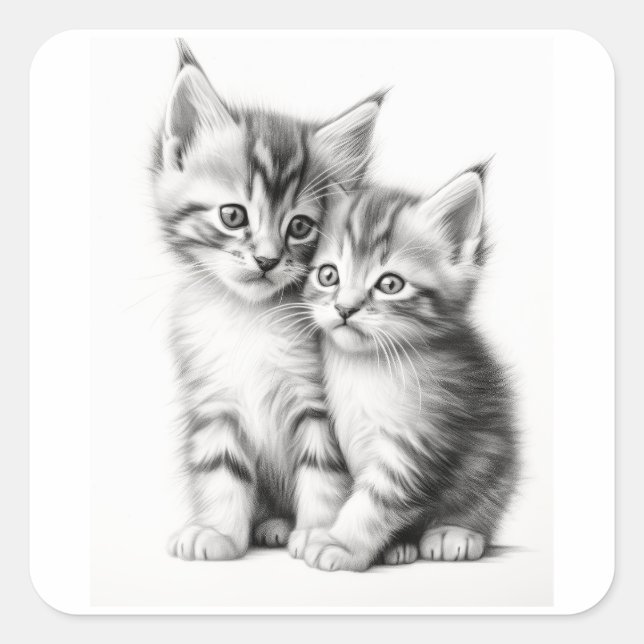 Kitten Sketch Quadratischer Aufkleber (Vorderseite)