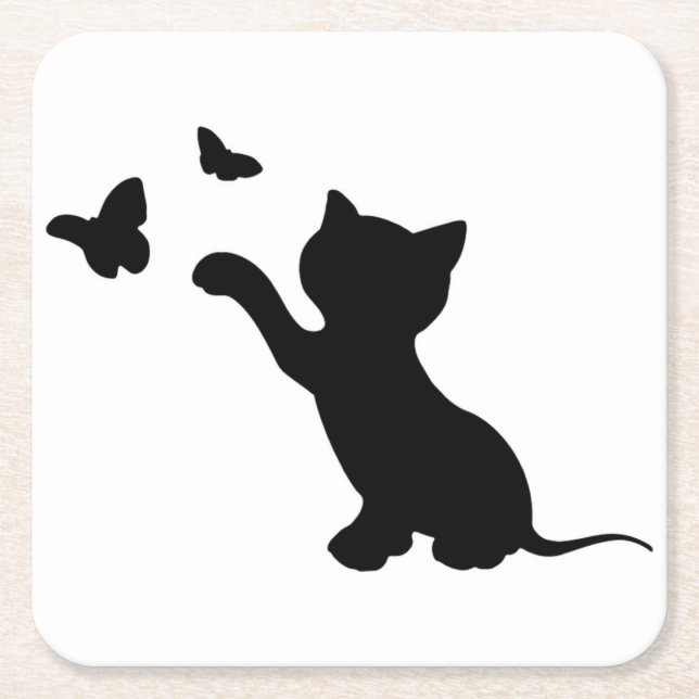 KITTEN SPIELEN MIT SCHALTFLÄCHEN RECHTECKIGER PAPPUNTERSETZER (Vorderseite)