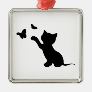 KITTEN SPIELEN MIT SCHALTFLÄCHEN SILBERNES ORNAMENT