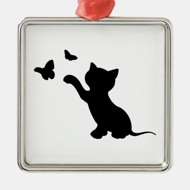 KITTEN SPIELEN MIT SCHALTFLÄCHEN SILBERNES ORNAMENT (Vorne)