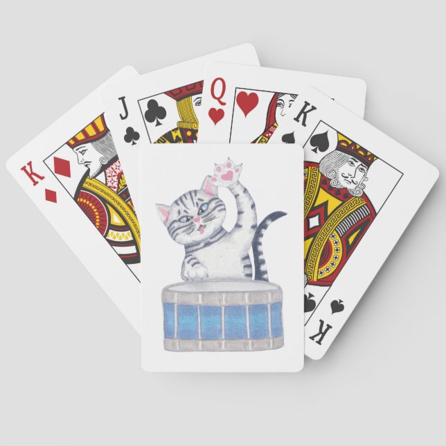 Kitten spielt eine Trommel Spielkarten (Rückseite)
