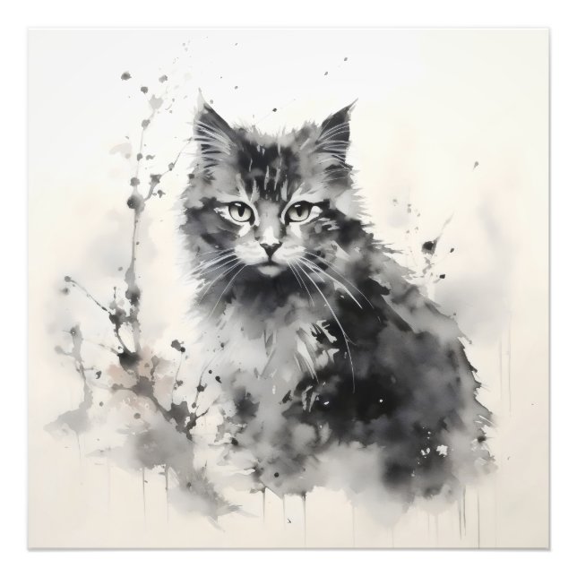 Kitten Tinte Malerei Fotodruck (Vorne)