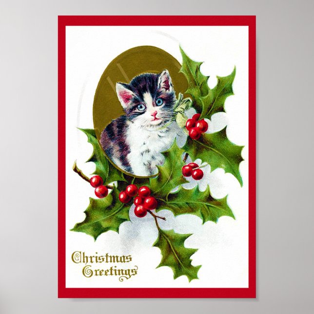 Kitten und Christmas Holly Poster (Vorne)