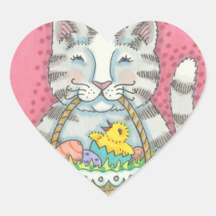 KITTEN UND EASTER EGG BASKET, CAT-STICKER Herz-Aufkleber