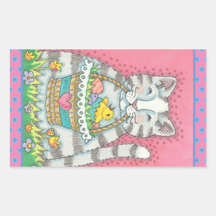KITTEN UND EASTER EGG BASKET, CAT-STICKER RECHTECKIGER AUFKLEBER