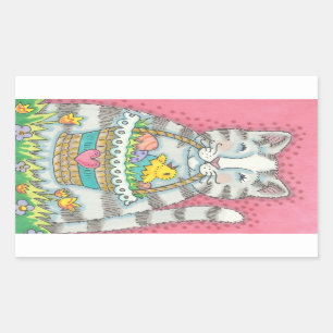 KITTEN UND EASTER EGG BASKET, CAT-STICKER RECHTECKIGER AUFKLEBER