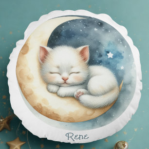 Kitten und Mond Rundes Kissen