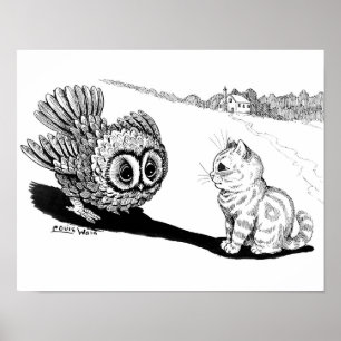 Kitten und Owl, Louis Wain Poster