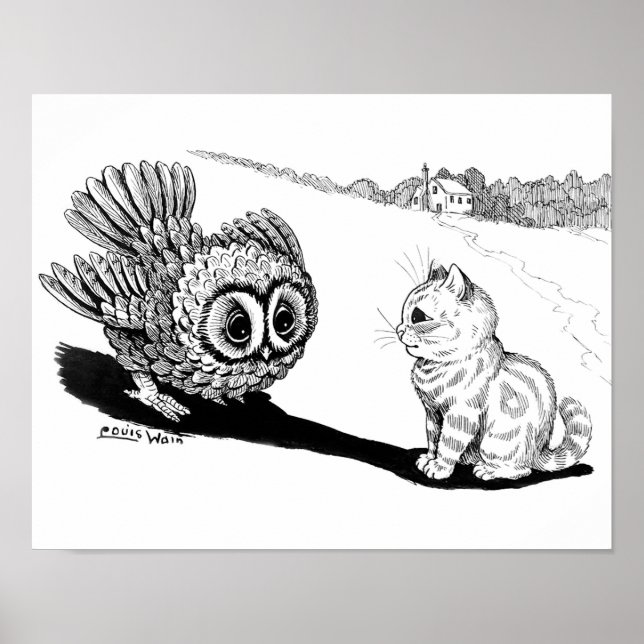 Kitten und Owl, Louis Wain Poster (Vorne)