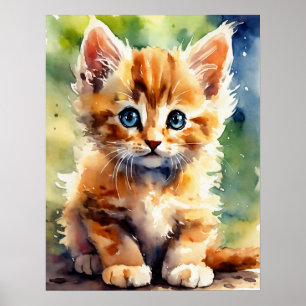 Kitten Watercolor Wall Poster