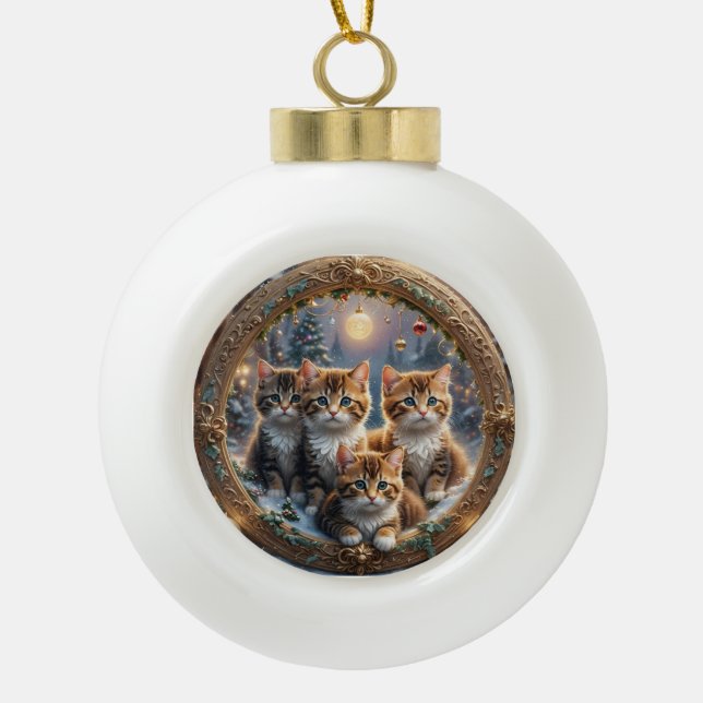 Kitten Weihnachten ai art Keramik Kugel-Ornament (Vorderseite)