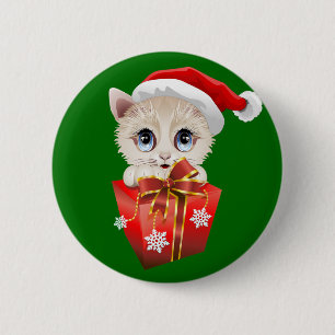 Kitten Weihnachten Weihnachten mit Geschenk Button
