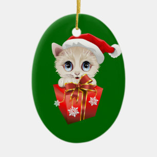 Kitten Weihnachten Weihnachten mit Geschenk Keramik Ornament