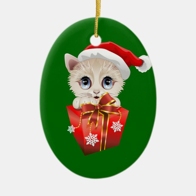 Kitten Weihnachten Weihnachten mit Geschenk Keramik Ornament (Vorne)